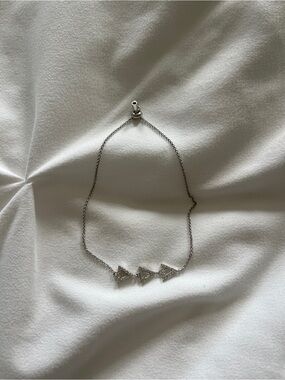 Sterling Silver Adjustable Bracelet - Triple Triangle Design w/ CZ Stones